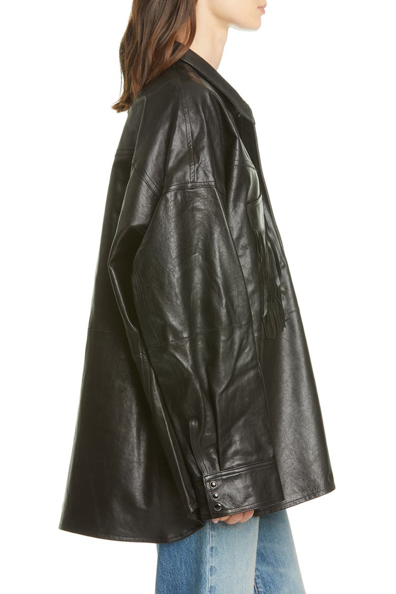 Fringe Pocket Leather Shirt Jacket, Alternate, color, BLACK