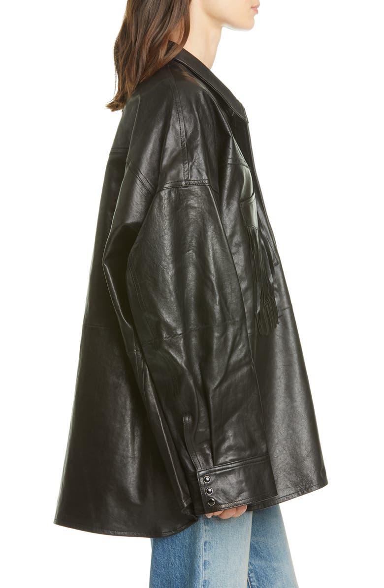 R13 Fringe Pocket Leather Shirt Jacket, Alternate, color,