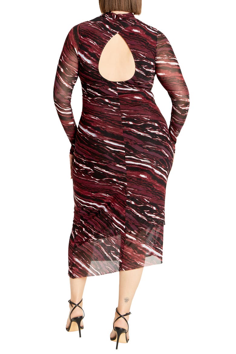 Zariyah Print Long Sleeve Body-Con Midi Dress, Alternate, color, RED PRINT