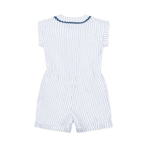 Shop Hope & Henry Girls' Linen Collared Button Front Romper, Kids In White Court Pinstripe