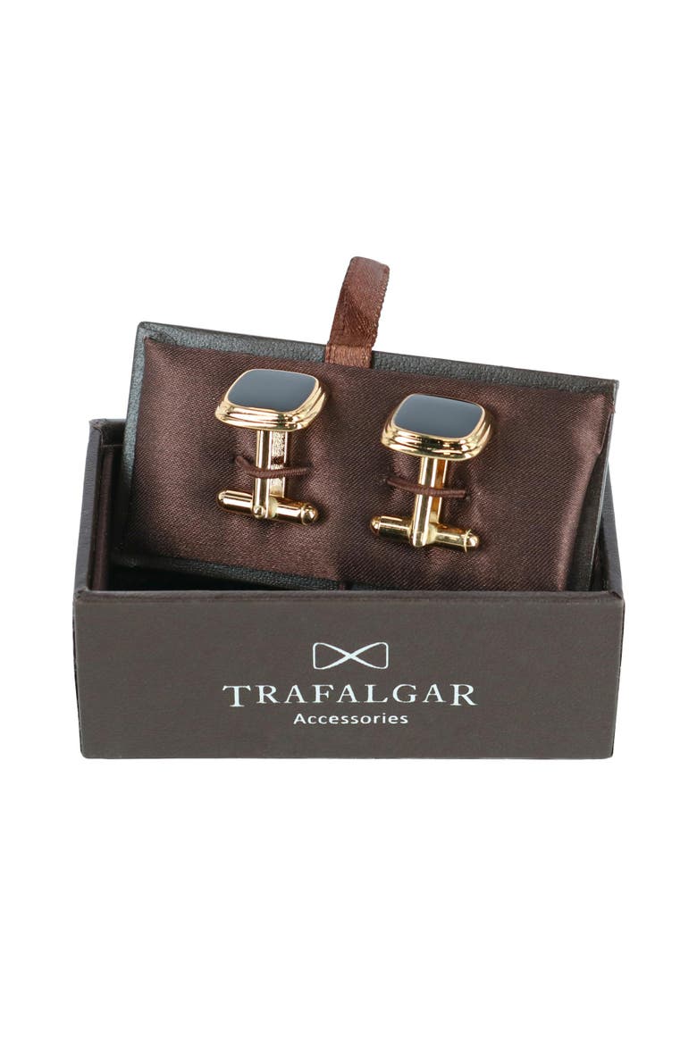 Black Lacquer Cushion Cufflinks, Alternate, color, Gold