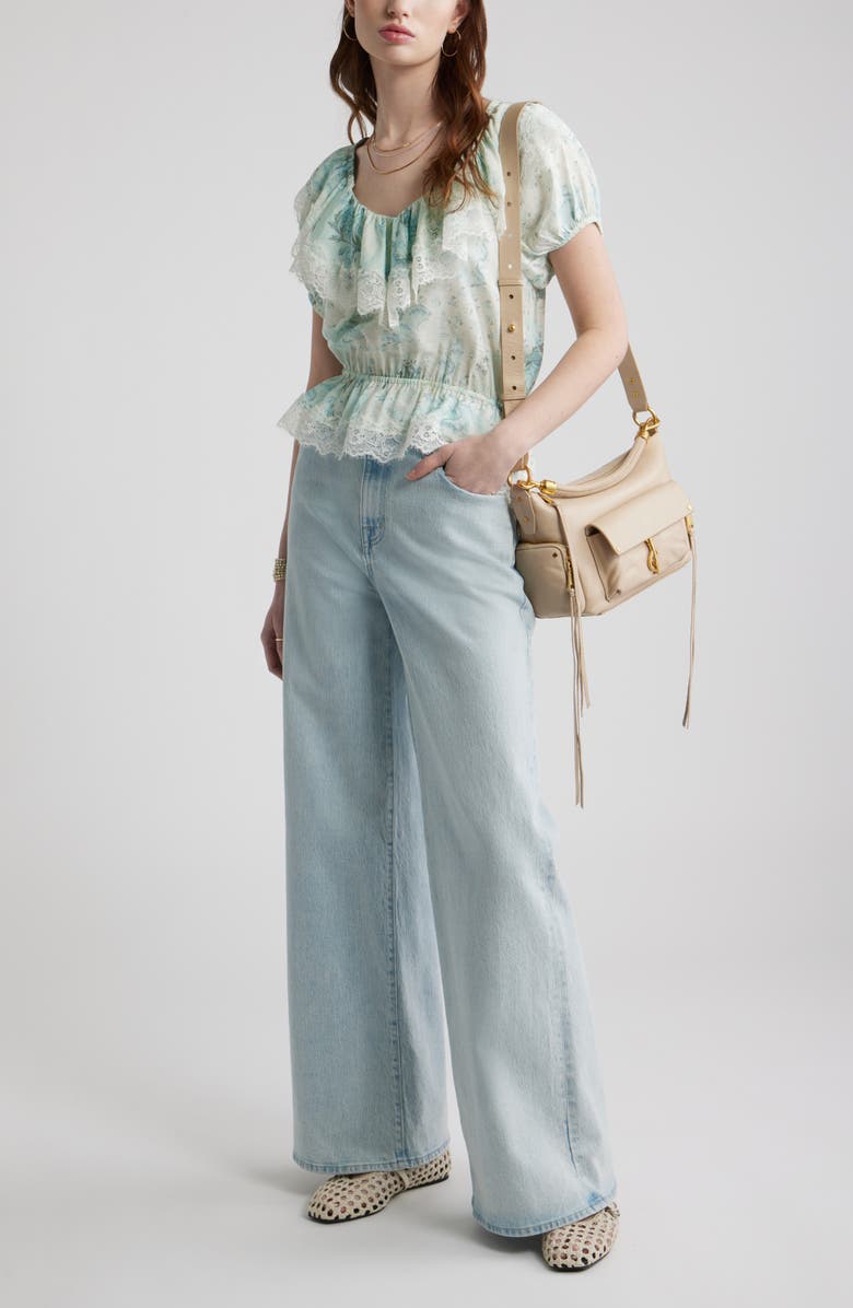 Treasure & Bond Lace Trim Puff Sleeve Peplum Top, Alternate, color, Blue Wallpaper Collage