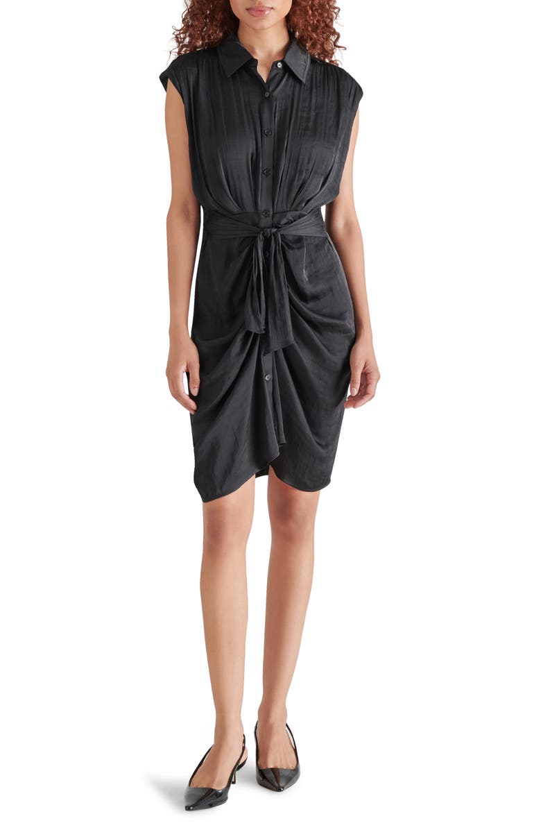 Steve Madden Toria Tie Front Washed Satin Shirtdress, Main, color, 