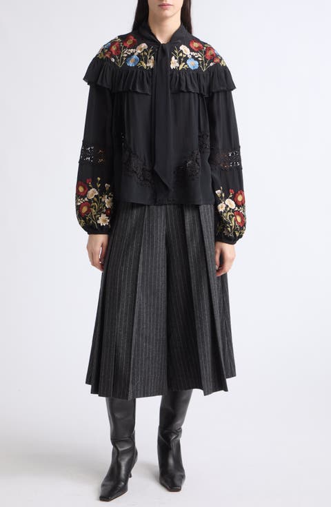 Ruwa Embroidered Tie Neck Top
