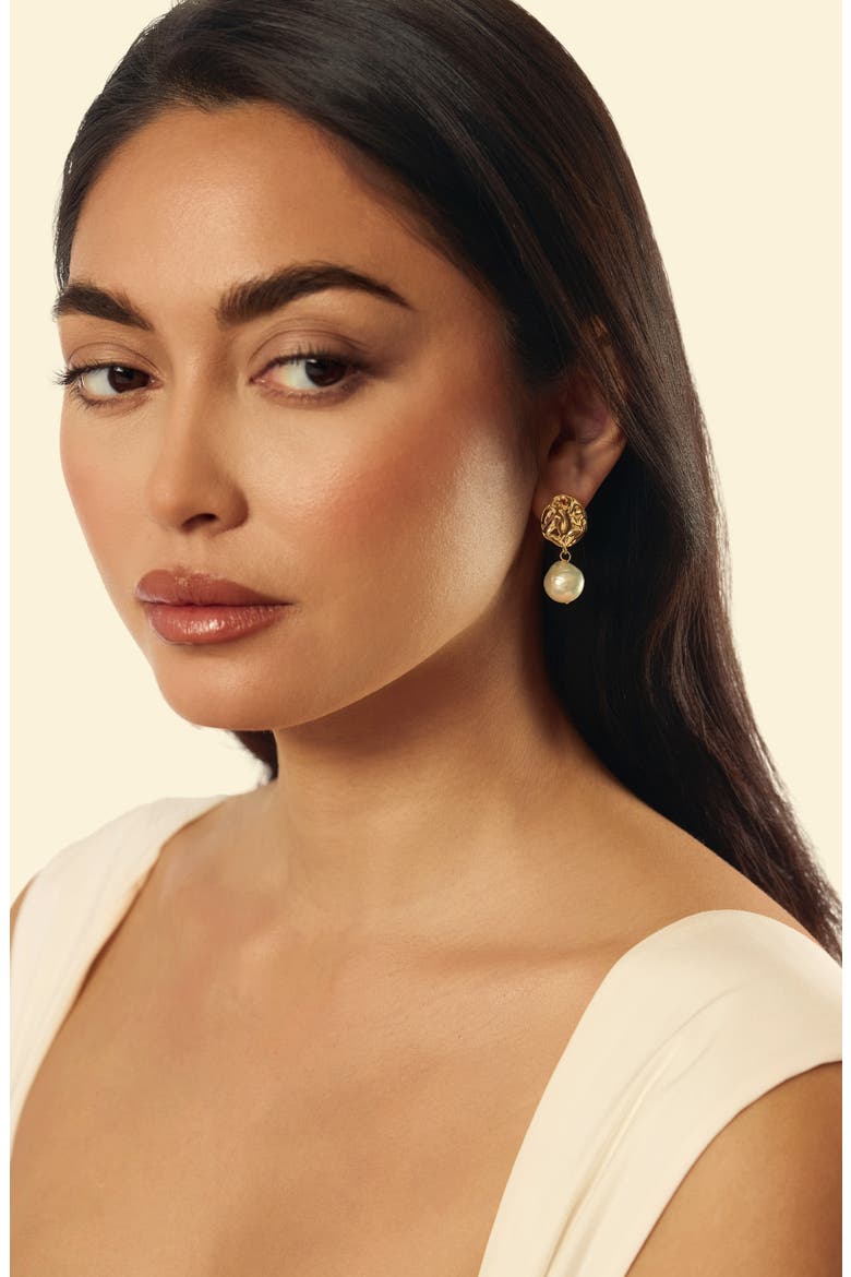 Abstract Freshwater Pearl Drop Earrings, Alternate, color, GOLD