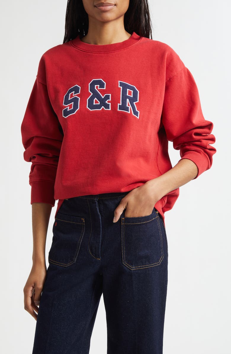 Sporty & Rich Ivy Logo Appliqué Cotton Graphic Sweatshirt, Main, color, Ruby