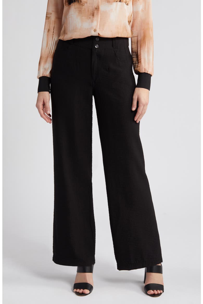 Crinkle High Waist Wide Leg Pants, Main, color, BLACK