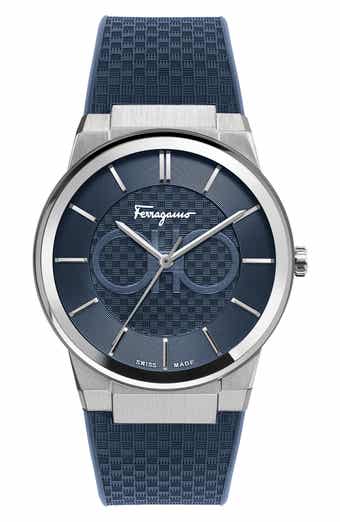 FERRAGAMO Salvatore Ferragamo Sapphire Rubber Strap Watch, 41mm
