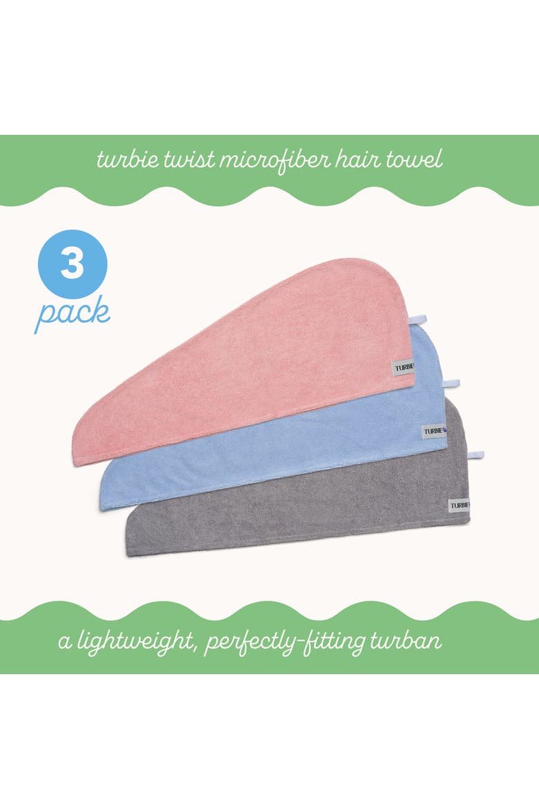 3 pack Microfiber Turbie Twist Hair Towels, Alternate, color, Pink
