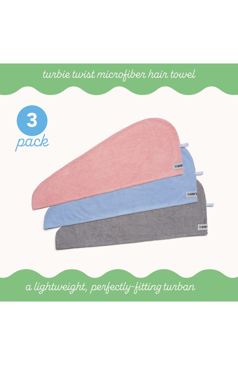 TURBIE TWIST 3 Pack Microfiber Hair Towel, Fast Drying, Alternate, color, Pink