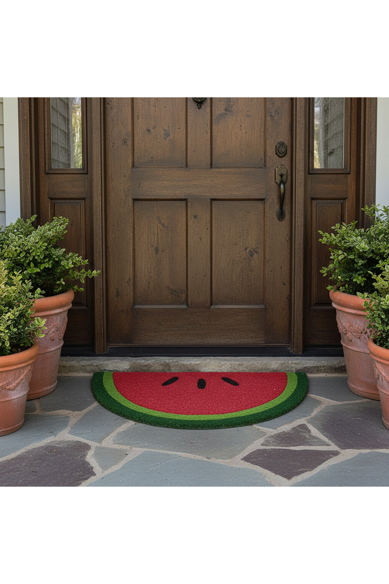 Watermelon Slice Non-Slip Coir Door Mat Fun Outdoor Decor, Alternate, color, Red