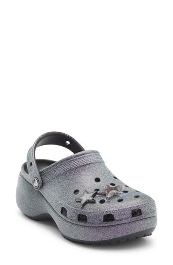 Crocs Iridescent Glitter Platform Clog In Gray