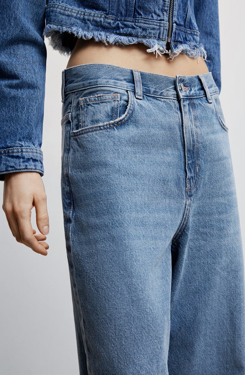 MANGO High Waist Distressed Hem Wide Leg Jeans, Alternate, color, 