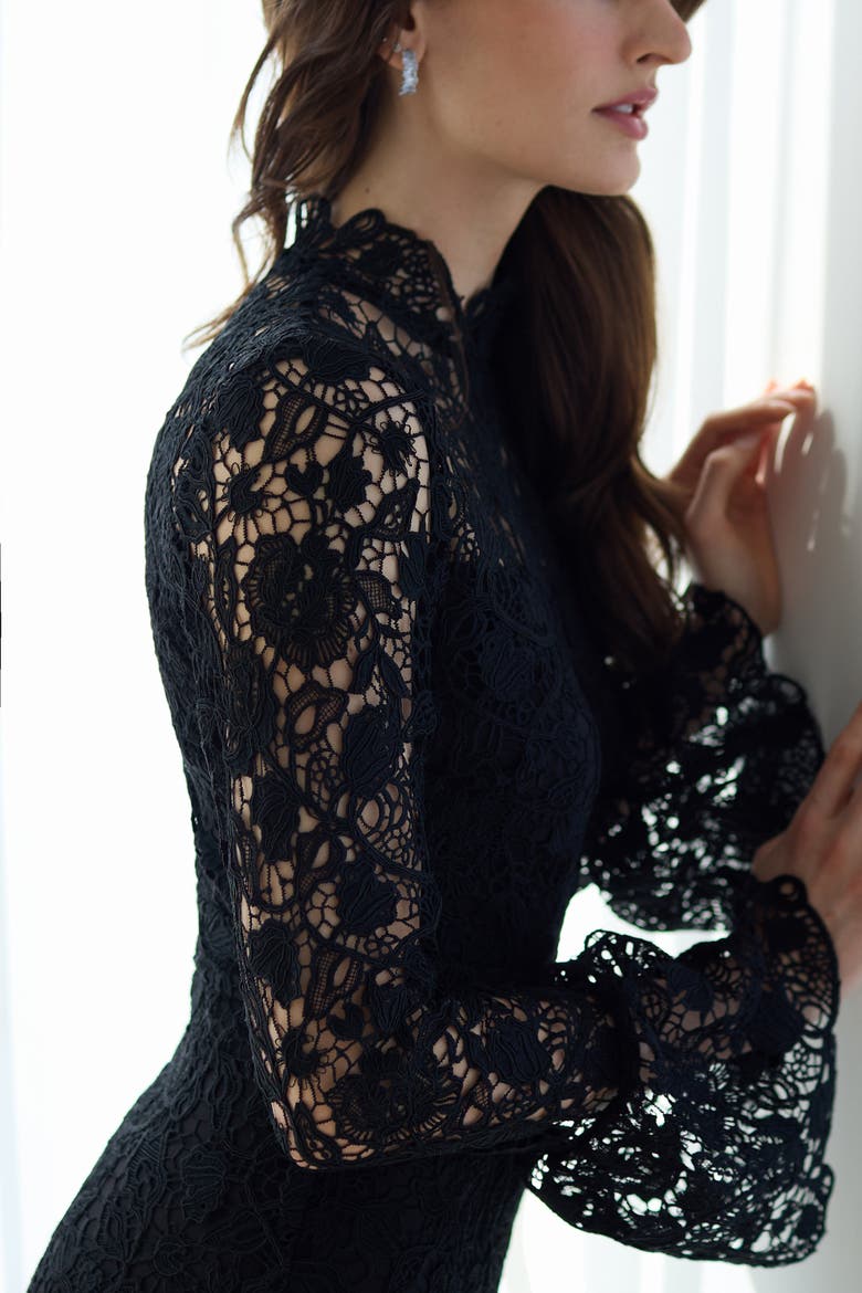 Leila High Neck Lace Dress, Alternate, color, Black
