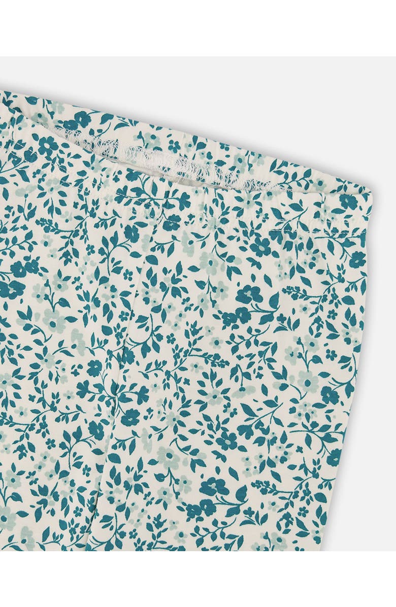 Deux par Deux Little Girl's Printed Organic Cotton Legging Small Turquoise Flowers, Alternate, color, 