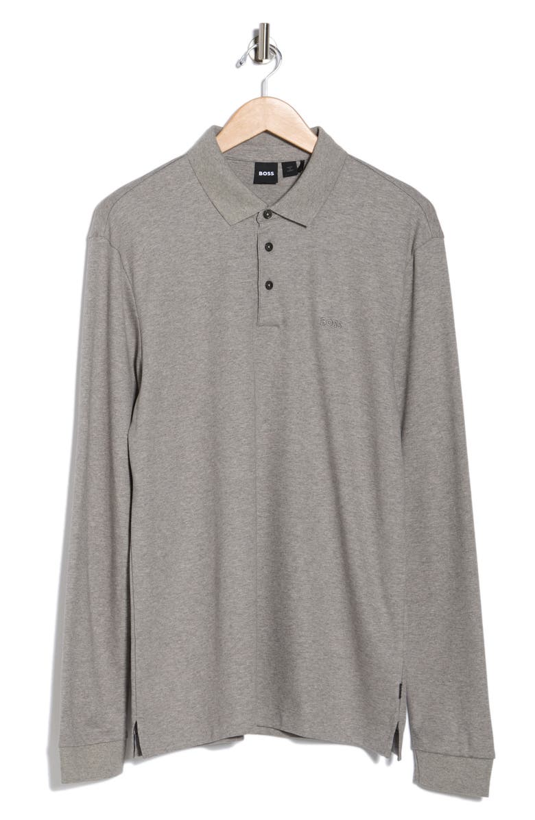 BOSS Pado Long Sleeve Cotton Polo, Alternate, color, Grey