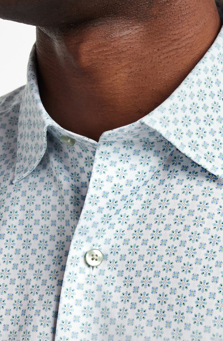 David Donahue Neat Floral Medallion Cotton Button-Up Shirt, Alternate, color, White/ Pistachio