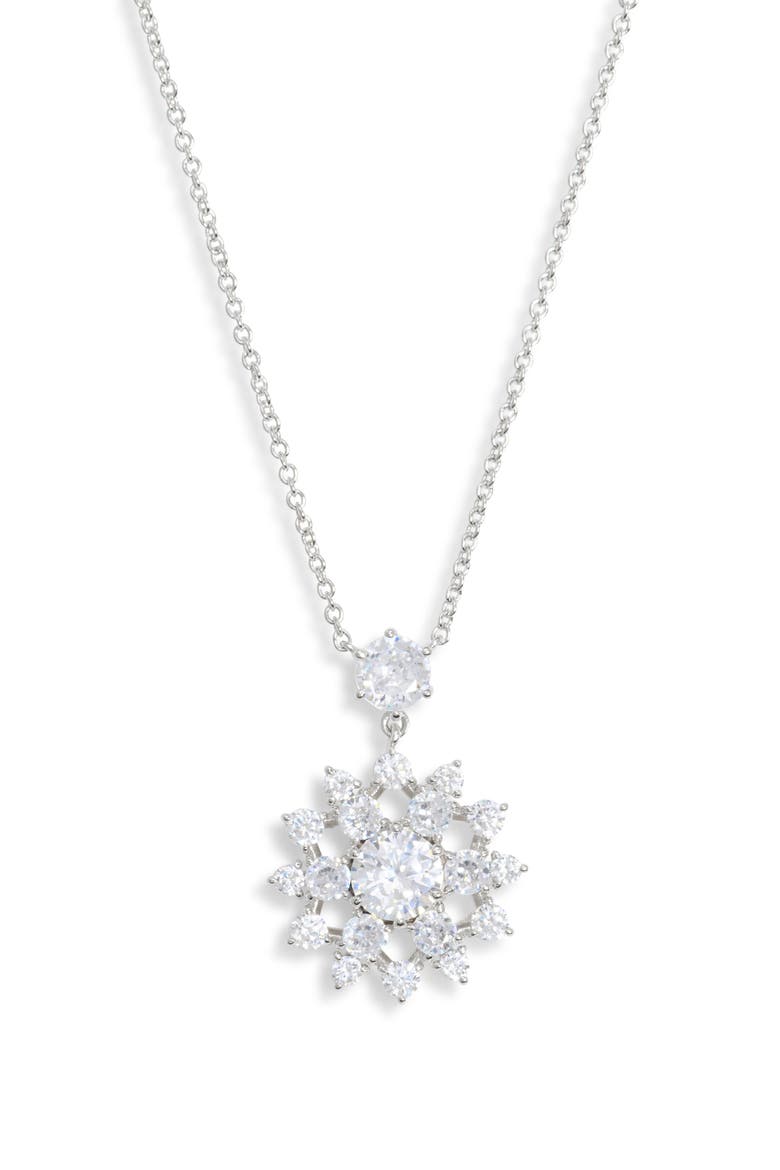 Snowflake Cubic Zirconia Pendant Necklace, Main, color, RHODIUM