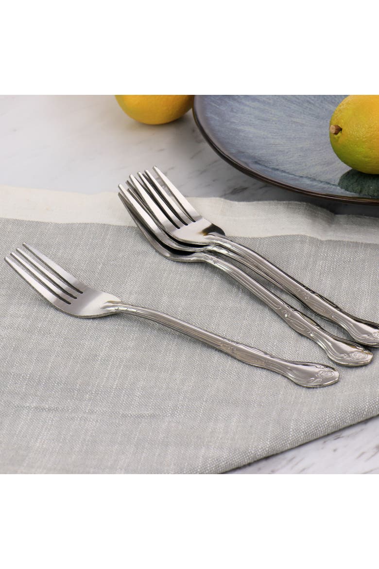 Abbie 4 Piece Stainless Steel Dinner Fork Set, Alternate, color, Silver