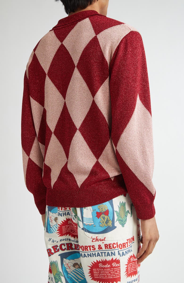 Bode Jockey Metallic Argyle Polo, Alternate, color, Pink Multi