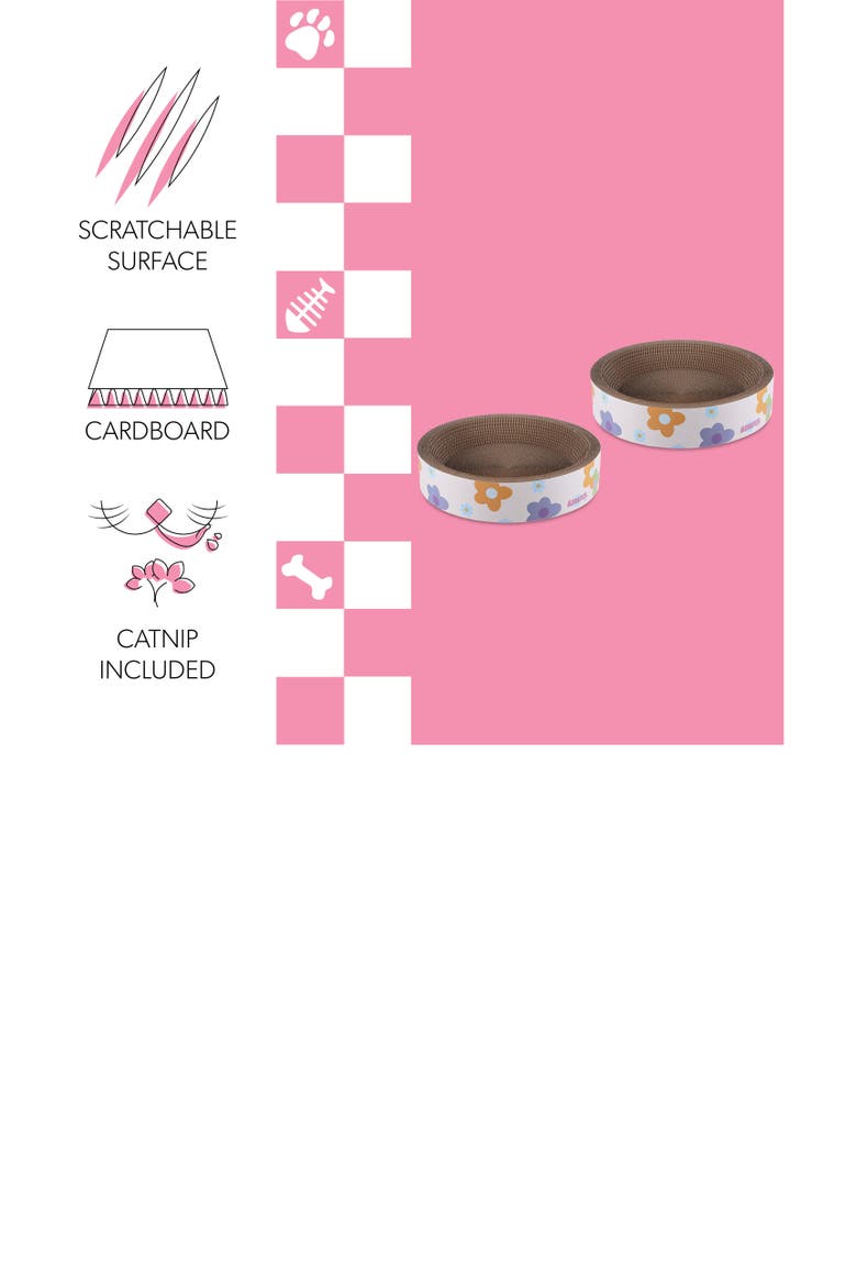 Daisy 18.13" Modern Cardboard Bowl Cat Scratcher with Catnip, Alternate, color, White/Multi