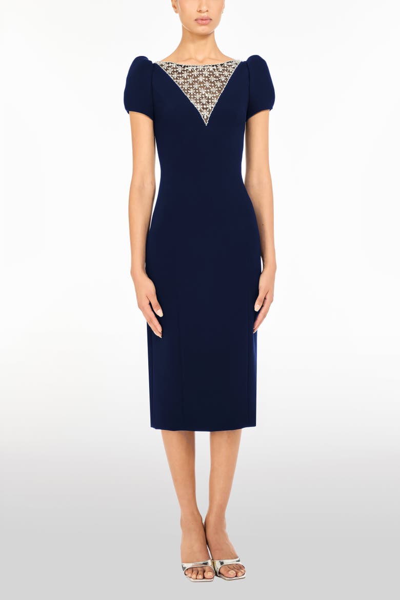Vienna Embellished Puff-Sleeve Midi Dress, Alternate, color, Midnight Kiss