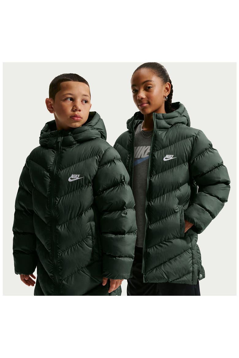 Kids' Sportswear All Day Play Therma-FIT Mid Length Puffer Jacket, Alternate, color, CAMO GREEN/ WHITE