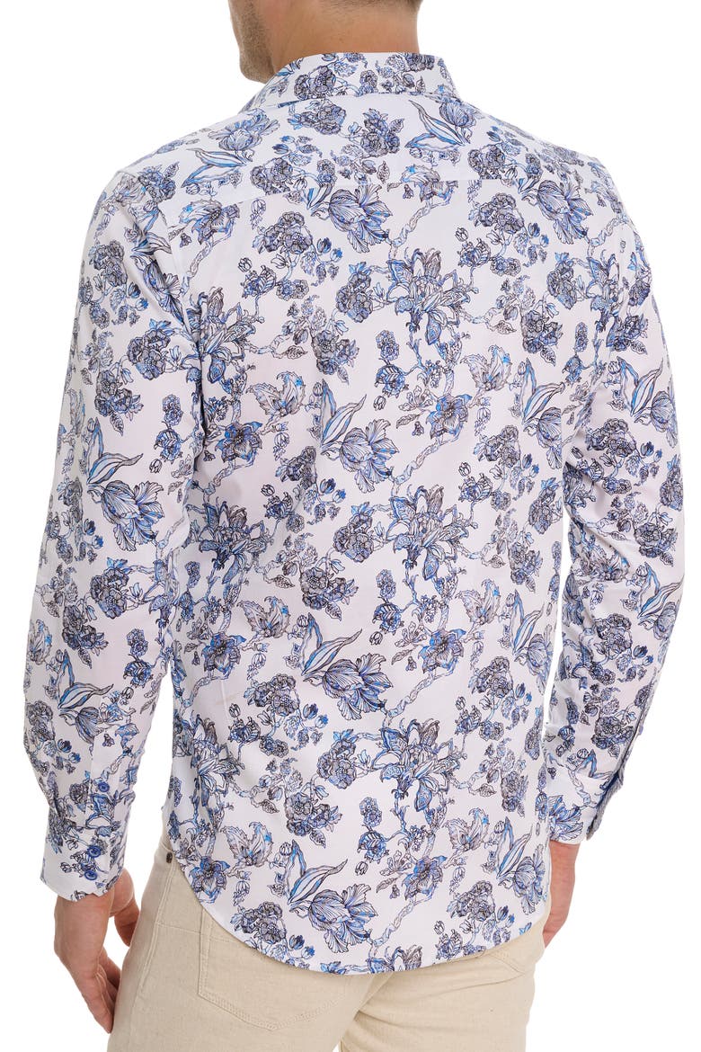 Sea Bloom Floral Stretch Cotton Button-Up Shirt, Alternate, color, BLUE/ WHITE