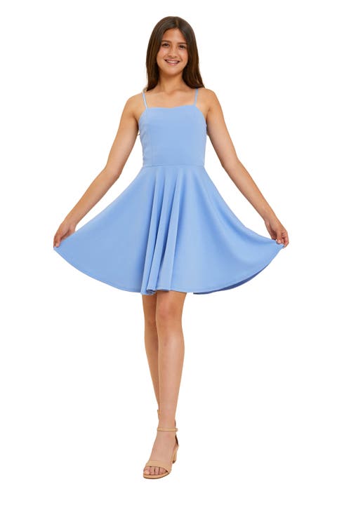Textured Fit and Flare Stretch Dress in Longer Length (Big Kid)
