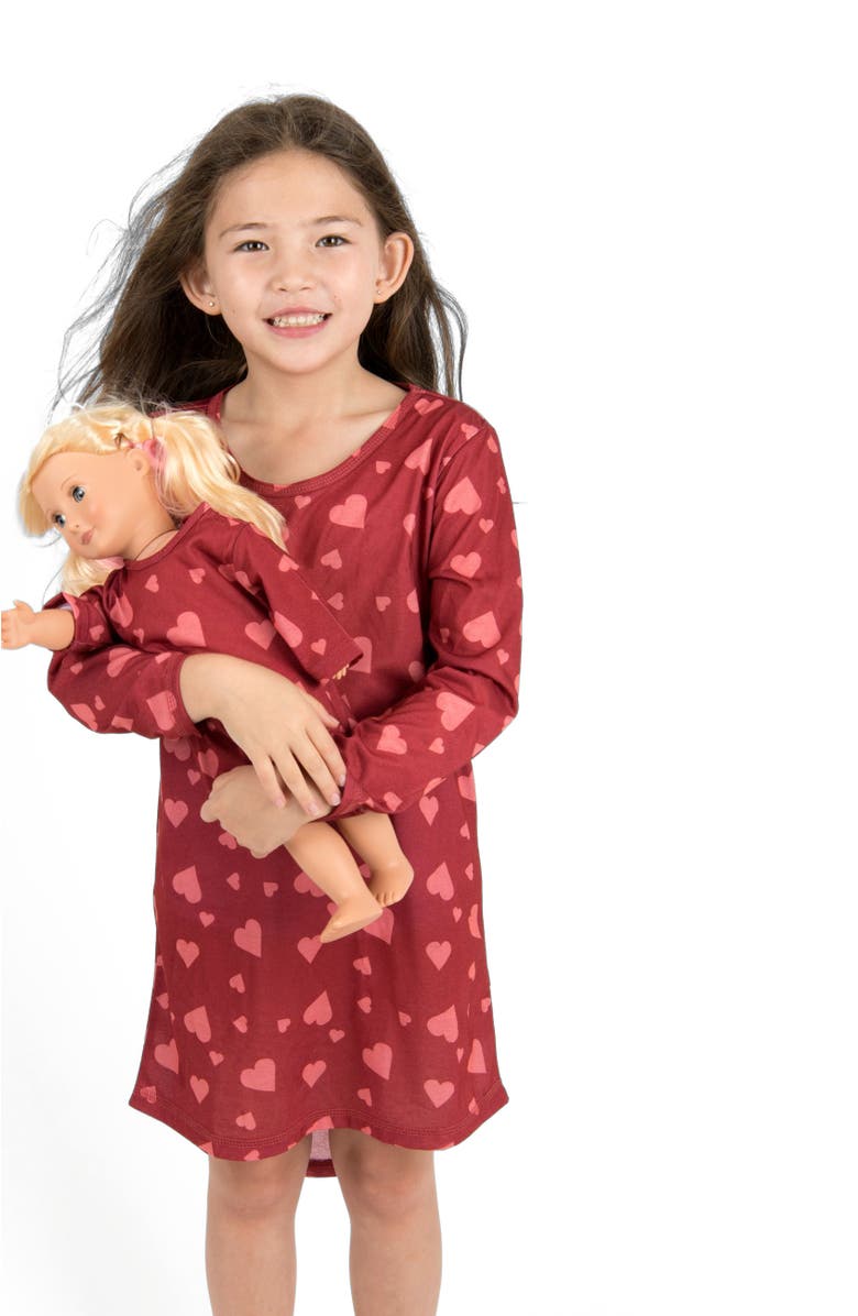 Leveret Girls Long Sleeve Nightgown with Matching Doll Nightgown, Printed Design, Alternate, color, Hearts