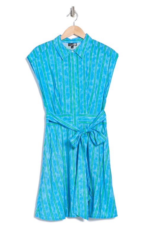 Area Stars Cap Sleeve Shirtdress In Blue Green Multi Stripe