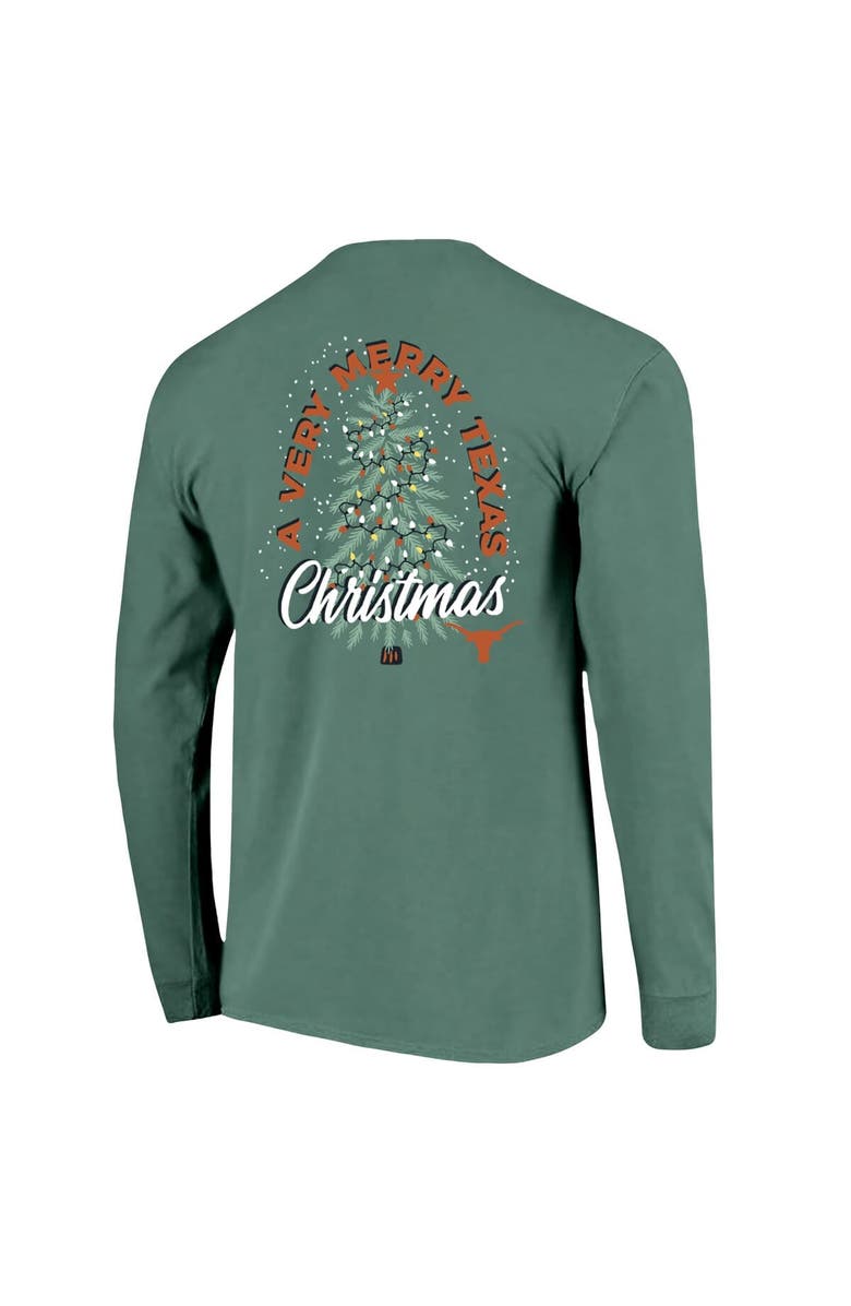 IMAGE ONE Men's Green Texas Longhorns Comfort Colors Merry Christmas Tree Long Sleeve T-Shirt, Alternate, color, Green
