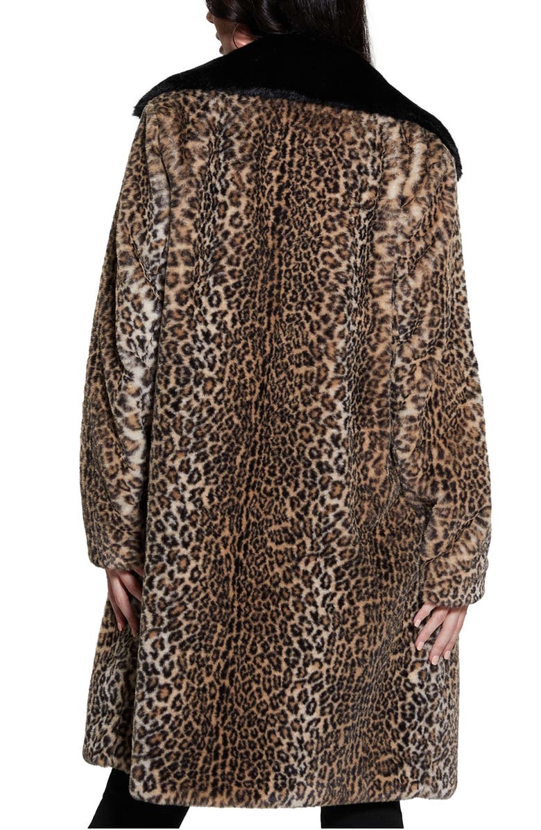 GUESS Petra Leopard Print Faux Fur Coat, Alternate, color,