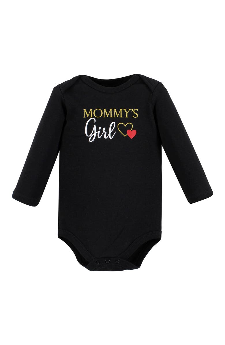 Hudson Baby Essential Long-Sleeve Cotton Bodysuit Set, Alternate, color, Girl Mommy Red Black 5-Pack