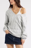 BP. Cable Knit V-Neck Cotton Blend Sweater