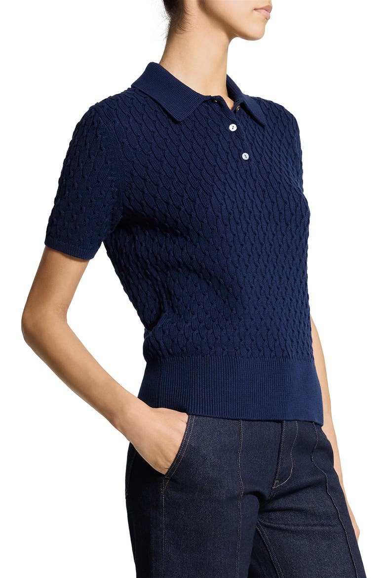 Textured Cable Knit Organic Cotton Polo, Alternate, color, NAVY