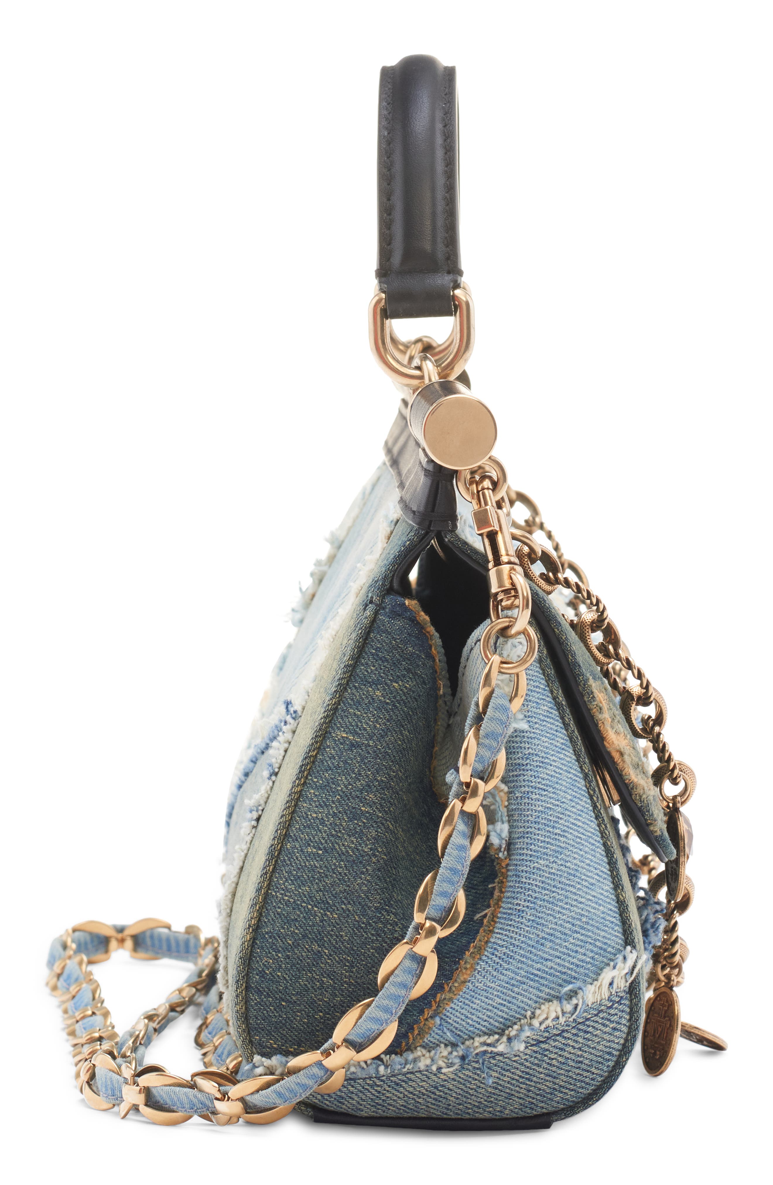 Dolce&Gabbana Medium Sicily East/West Patched Denim Satchel, Alternate, color, 