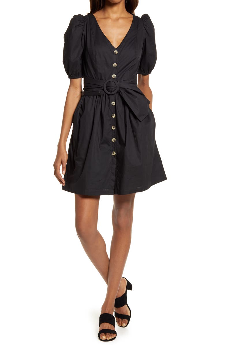 French Connection Besima Belted Cotton Poplin Dress, Main, color, 