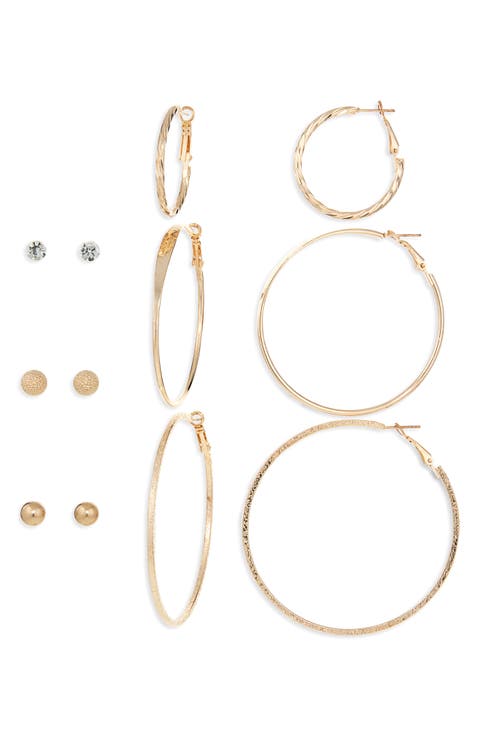Set of 6 Assorted Stud & Hoop Earrings