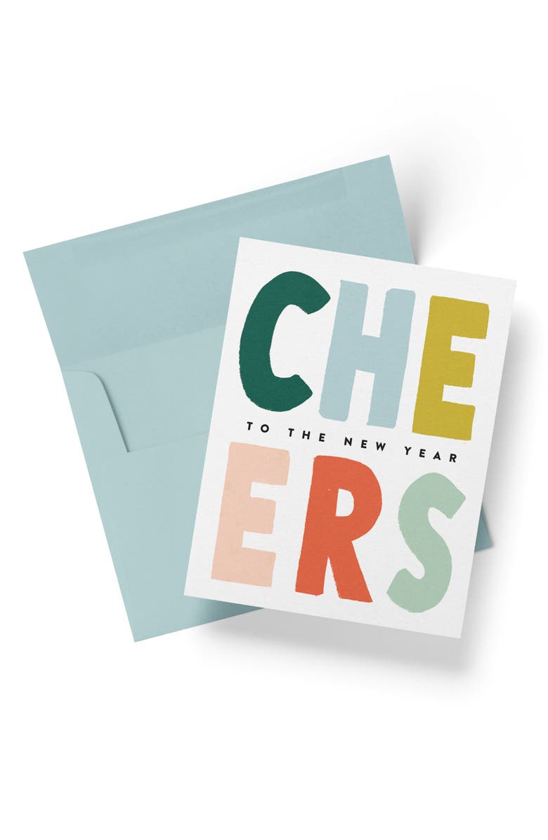 Joy Paper Co. Colorful CHEERS to the New Year Hand Lettered Cards Boxed Set of 8 Cards, Alternate, color, Colorful New Year Cards