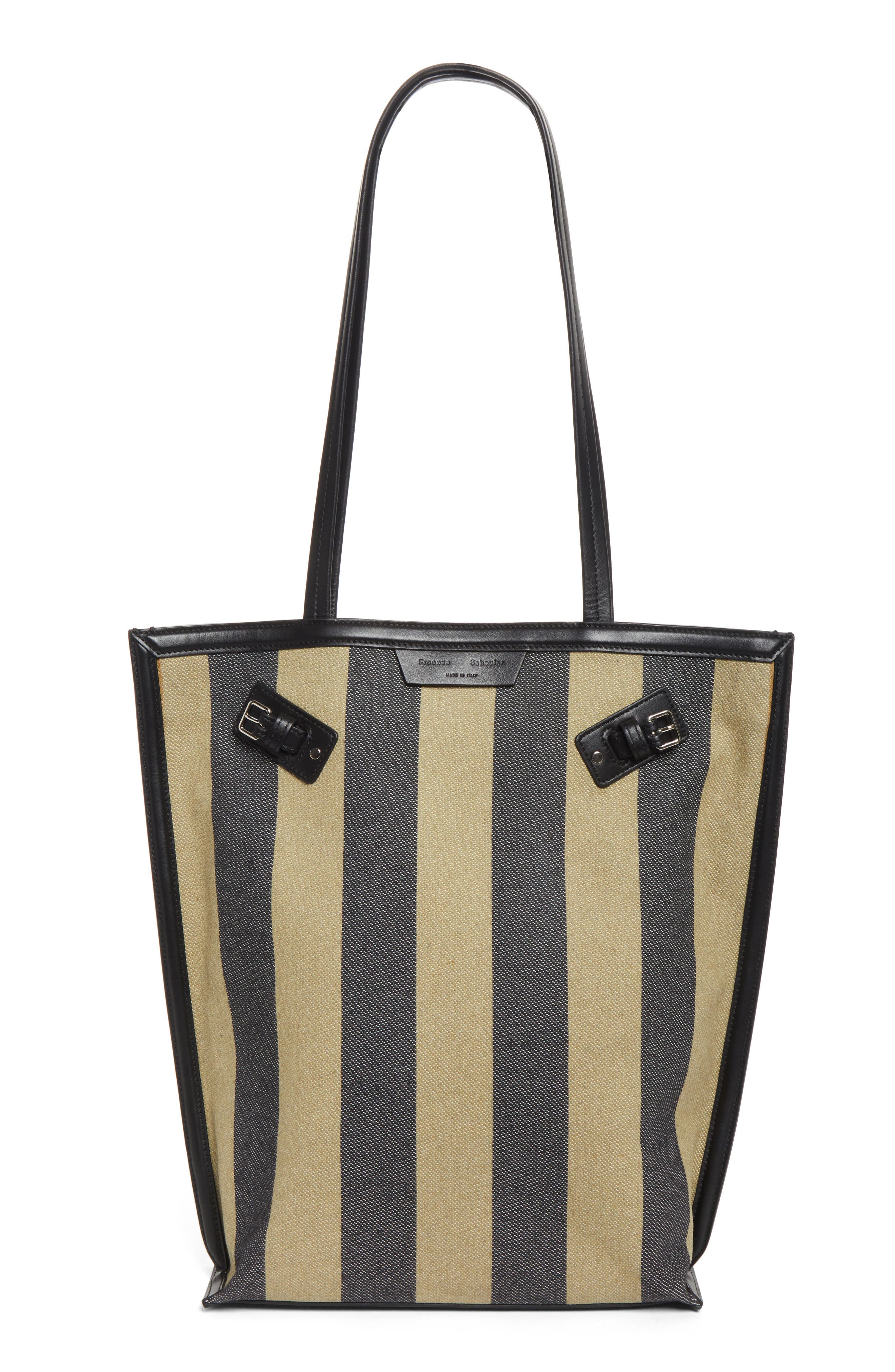 North/South Days Stripe Canvas Tote, Main, color, MOSS/ BLACK