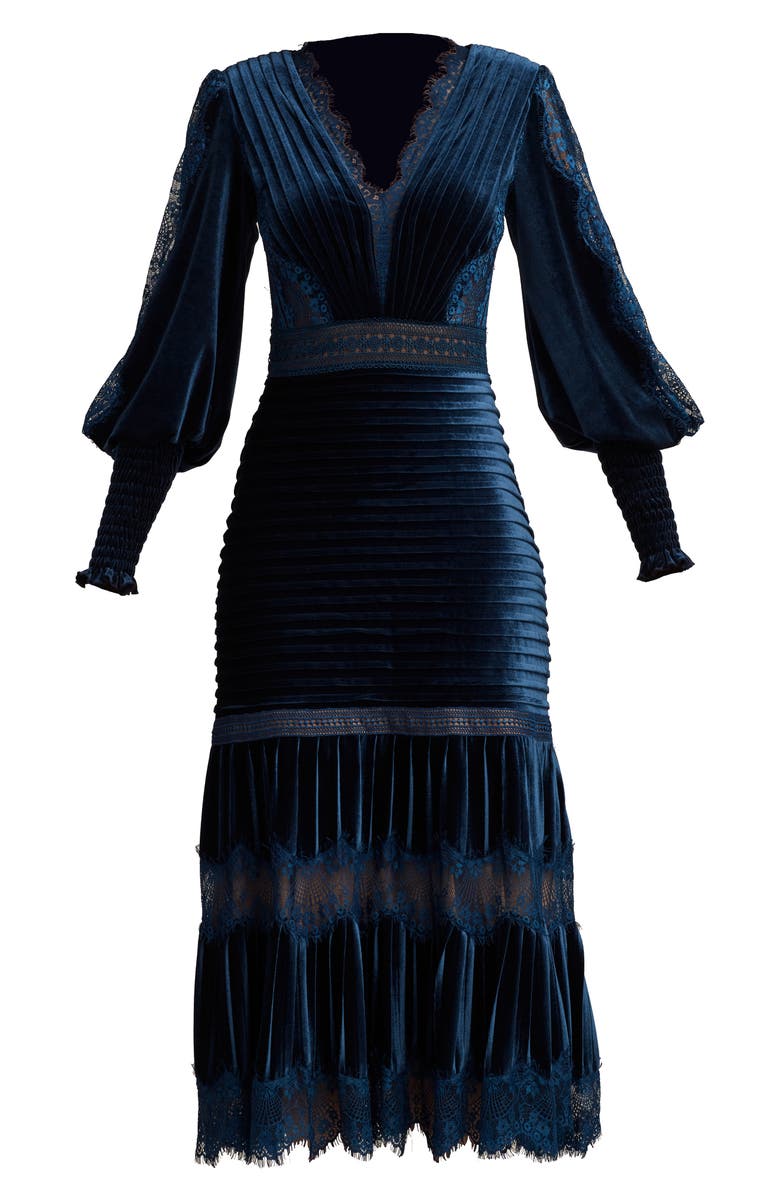 Tadashi Shoji Avalon Pleated Velvet Cocktail Midi Dress, Alternate, color,