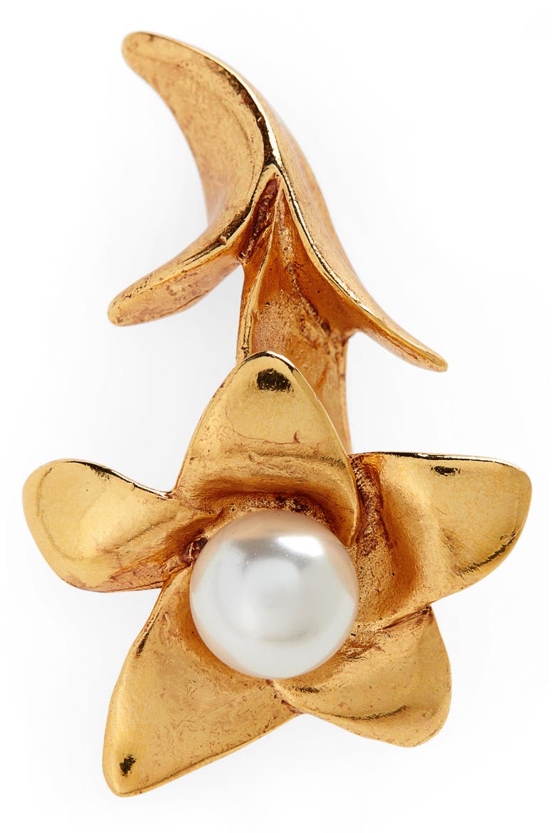 Imitation Pearl Flower Drop Earrings, Alternate, color, GOLD