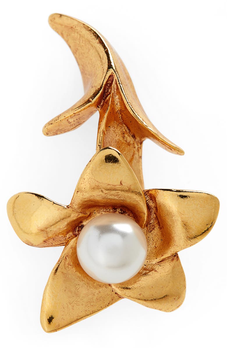 Oscar de la Renta Imitation Pearl Flower Drop Earrings, Alternate, color, 