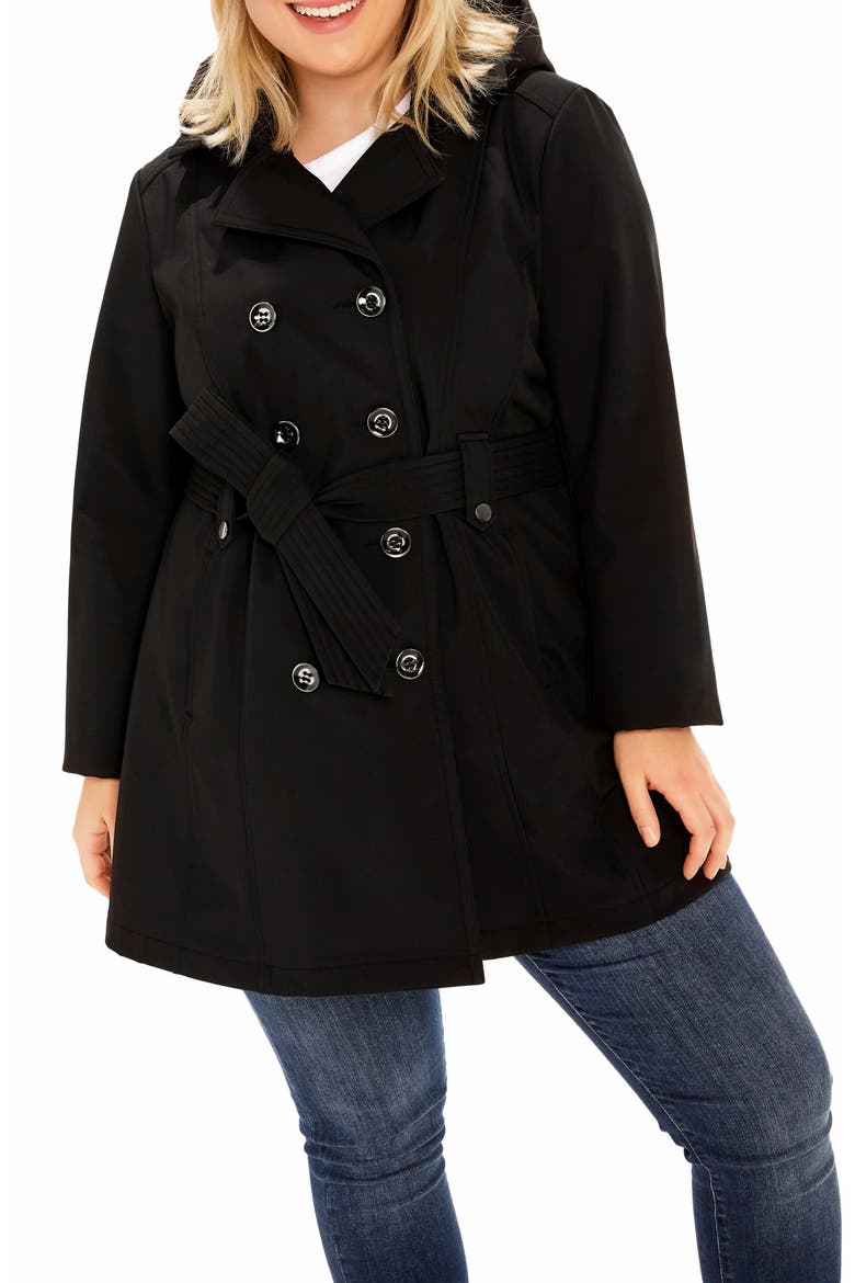 Softshell Hooded Trench Coat, Main, color, BLACK