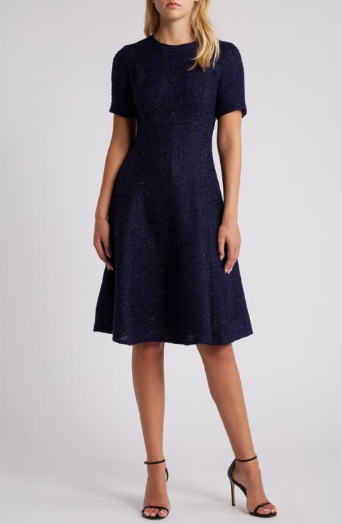 Metalllic Tweed Fit & Flare Cocktail Dress