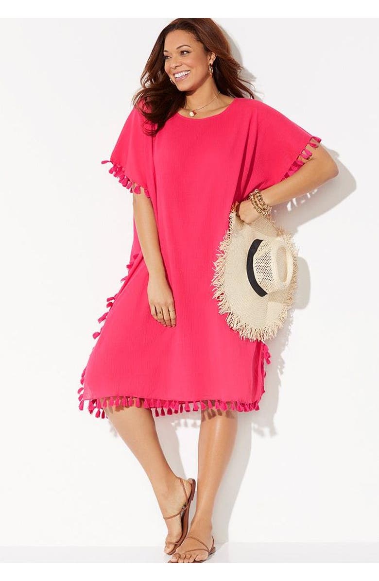 Swimsuits for All Everly Pom Pom Cover Up Tunic, Alternate, color, Black