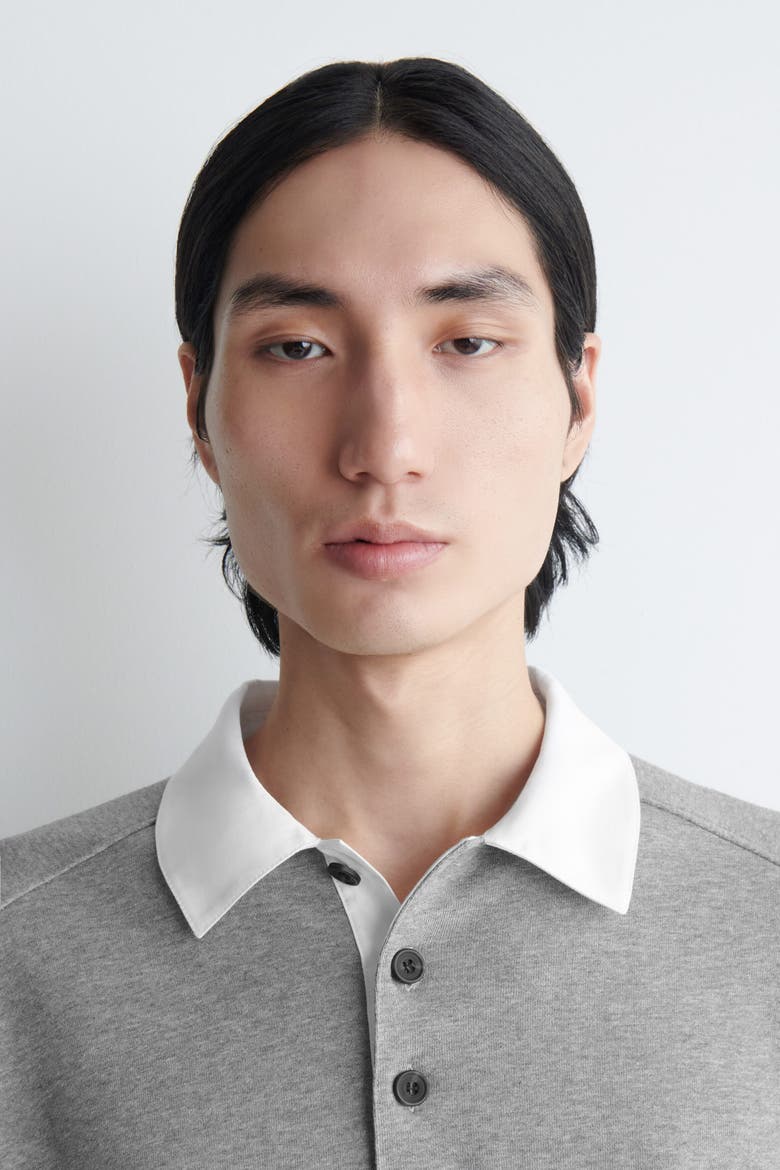 Contrast-collar Jersey Polo Shirt, Alternate, color, GRAY MÉLANGE