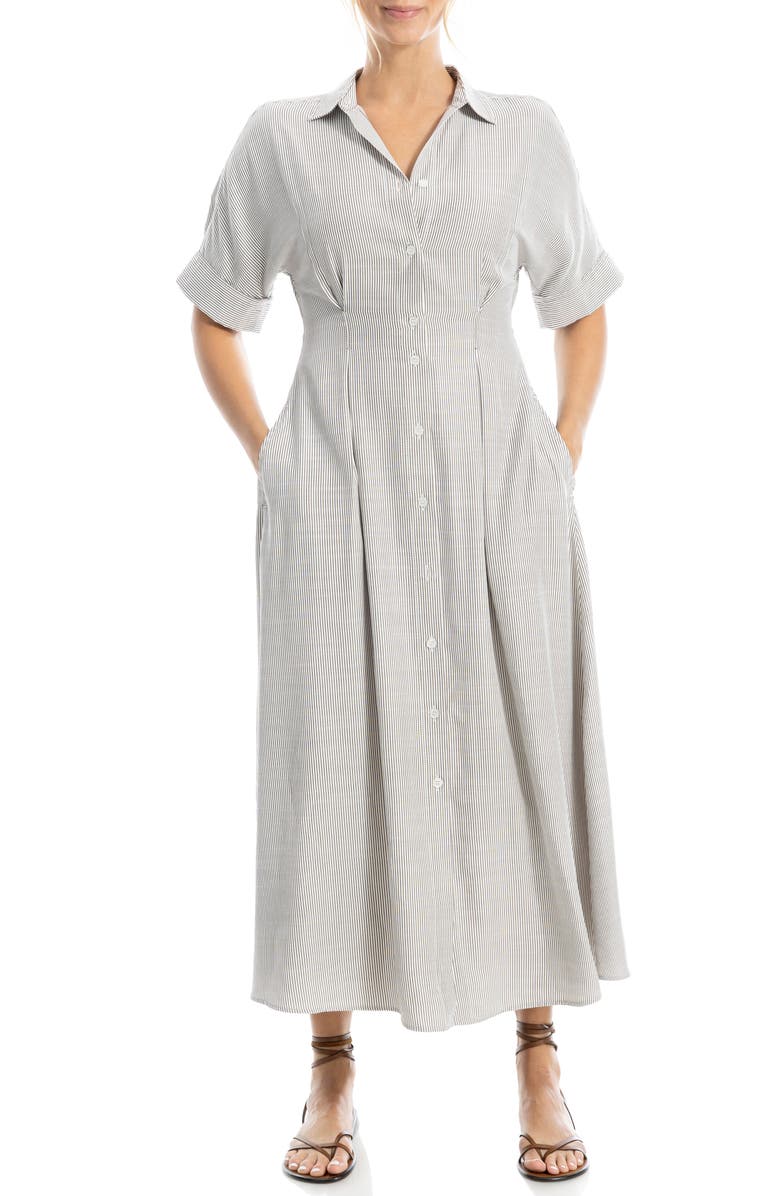 MAX STUDIO Stripe Short Sleeve Maxi Shirtdress, Alternate, color, Off White/ Toffee Mini Stripe