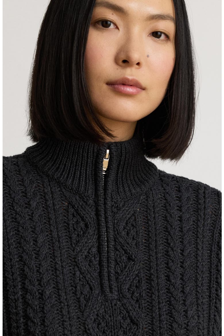 Deklyn Cable Knit Quarter Zip Cotton Sweater, Alternate, color, GREY